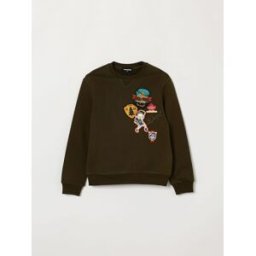 Dsquared2 Felpa girocollo da bambino in cotone con patch logo college Verde Taglia 6