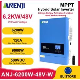 ANENJI 6.2KW Inverter solare ibrido 48V 220V Onda sinusoidale pura On Off Grid 120A MPPT Inverter Ingresso fotovoltaico 500V WIFI per pannello solare