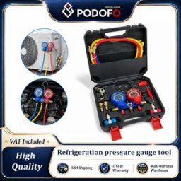 NONE Kit di ricarica per climatizzatore auto Podofo, kit manometri per condizionamento con tubi, raccordi rapidi, estrattore valvole per HVAC, manutenzione climatizzazione auto e aggiunta refrigerante o