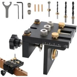 NONE Kit di punzoni per giunzioni in legno, kit di punzoni per fori a scomparsa 3 in 1 con clip di posizionamento, guida di foratura regolabile, localizzatore di fori, utensili per falegnameria, strumento