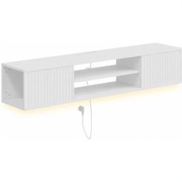 Homcom Mobile TV Sospeso, Mobile Porta TV Fino a 65" con Ripiano Regolabile, Luci LED RGB, Prese di Corrente, Bianco Aosom Italy