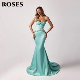 FANG CAICAI ROSES Abito da sera turchese con paillettes, scollo a cuore, stile sirena, senza maniche, in raso, personalizzabile