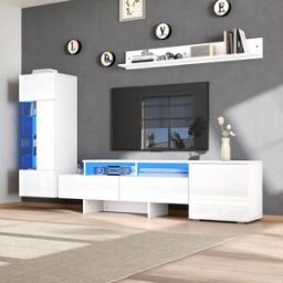 NONE Mobili da soggiorno, set da 3 pezzi, mobile TV moderno a LED lucido, mobiletto a terra e pensili con ante in acrilico per TV fino a 70 pollici