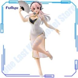 Bandai Disponibile FuRyu Originale Autentico Super Sonico Trio-Try-iT Figure Versione Abito Bianco Cinese Modellini da Collezione Cheongsam 21cm