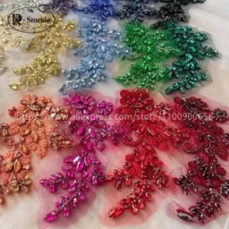 R SMEALE Fiore di strass cucito a mano per abito da sposa, cappotti di strass, spalle a specchio, toppa fai da te, trapano in vetro, fiori scintillanti