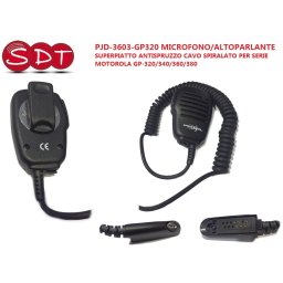 PJD-3603GP320 MICROFONO/ALTOPARLANTE SUPERPIATTO ANTISPRUZZO CAVO SPIRALATO PER SERIE MOTOROLA GP-320/340/360/380