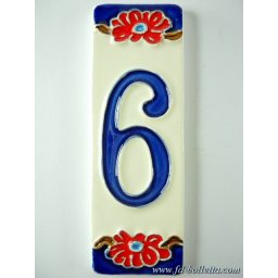 Numero civico ceramica con fiore nf6