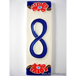 Numero civico ceramica con fiore nf8