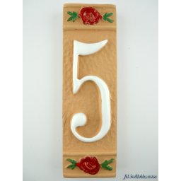 Numero civico ceramica con fiore rosso nfr5