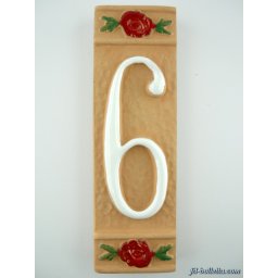 Numero civico ceramica con fiore rosso nfr6