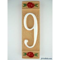 Numero civico ceramica con fiore rosso nfr9