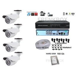 Kit videosorveglianza Telecamere HD 1200TVL DVR 4 canali + 160Gb + Cavo