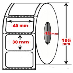 Rotolo da 1800 etichette adesive mm 40x30 Termiche 1 pista anima 40