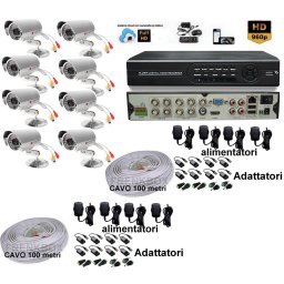 Kit videosorveglianza DVR 8canali Cloud P2P Hdmi telecamere 1200TVL 49Led + cavi