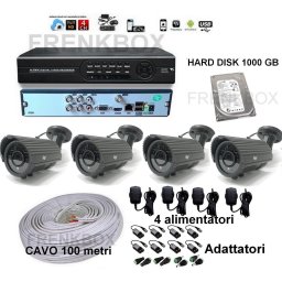 Kit videosorveglianza DVR p2p 1000Gb 4 Telecamere varifocali 2,8-12mm Cavo 100mt