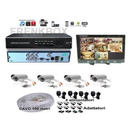 Kit videosorveglianza MONITOR 10", DVR Cloud 4 Telecamere 1200TVL HD cavo 100mt