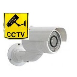 Telecamera sorveglianza videosorveglianza FINTA con cartello adesivo SECURITY