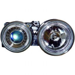 Set fari fanali proiettori anteriori BMW Serie 3 E30 1982-1994 cromati con anelli ANGEL EYES cromati
