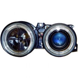 Set fari fanali proiettori anteriori BMW Serie 3 E30 1982-1994 neri con anelli ANGEL EYES cromati