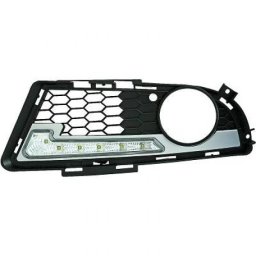 Set fari luce diurna con griglia TUNING BMW Serie3 E90 E91 berlina touring 2008-2011 cromato, omologato R87, dimmer LED, per paraurti M