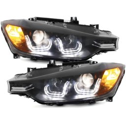 Set fari fanali proiettori anteriori TUNING sportivi BMW Serie3 F30 F31 berlina Touring 2012 2013 2014 06/2015 neri con luce diurna LED TUBELIGHT LTI