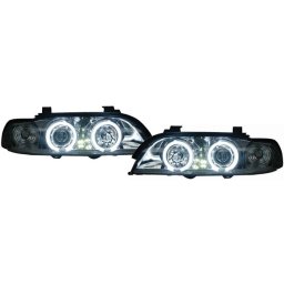 Set fari fanali proiettori anteriori TUNING BMW Serie5 E39 berlina Touring 1995-2000 cromati, H1+H1 con anelli ANGEL EYES CCFL alta potenza