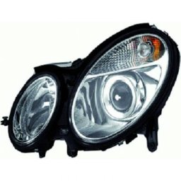 Faro fanale proiettore anteriore XENON HID sinistro MERCEDES Classe E W211 2002-2006 HELLA D2S+H7 con motorino regolazione elettrica, con luce direzionale curva