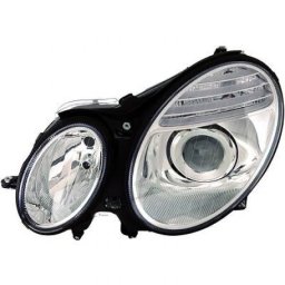 Set fari fanali proiettori anteriori TUNING XENON HID MERCEDES Classe E W211 2002-2006 cromati, lenticolare, D2S+H7