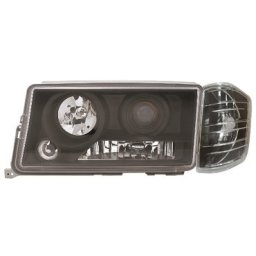 Set fari fanali proiettori anteriori TUNING MERCEDES 190 1982-1993 neri H1+H1+H7 lenticolari con freccia