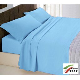 Completo Lenzuola Letto Matrimoniale Maxi Prodotto Italiano Cotone Di Percalle AZZURRO
