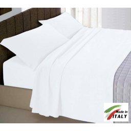 Completo Lenzuola Letto Matrimoniale Maxi Prodotto Italiano Cotone Di Percalle BIANCO