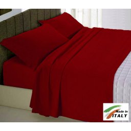 Completo Lenzuola Letto Matrimoniale Maxi Prodotto Italiano Cotone Di Percalle BORDEAUX
