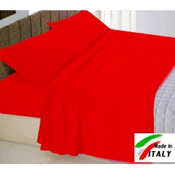 Completo Lenzuola Letto Matrimoniale Maxi Prodotto Italiano Cotone Di Percalle ROSSO
