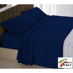 Completo Lenzuola Letto Una Piazza Percalle di Cotone Made in Italy BLU