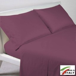 Completo Lenzuola Letto Una Piazza Percalle di Cotone Made in Italy BORDEAUX