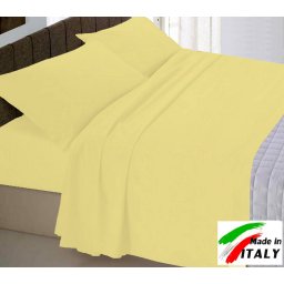Completo Lenzuola Letto Una Piazza Percalle di Cotone Made in Italy GIALLO