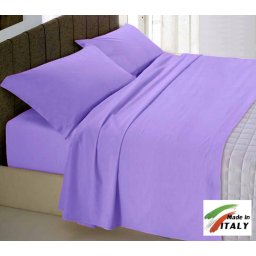 Completo Lenzuola Letto Una Piazza Percalle di Cotone Made in Italy LILLA