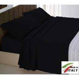 Completo Lenzuola Letto Una Piazza Percalle di Cotone Made in Italy NERO