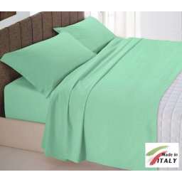 Completo Lenzuola Letto Una Piazza Percalle di Cotone Made in Italy VERDE