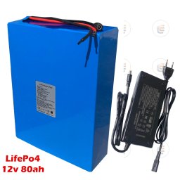 Batteria a Litio LiFePo4 12V 80AH 80000mA + Charger 14.4V 6.0AH