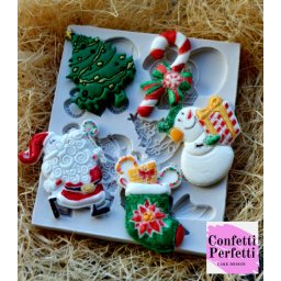 Albero e Babbo Natale Pupazzo di Neve e Regali. Stampo con 5 forme Natale in silicone