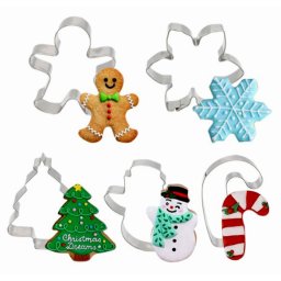 Set 5 Tagliapasta Natale. Gingerbread, Albero Pupazzo e Fiocco di neve e Regalo.