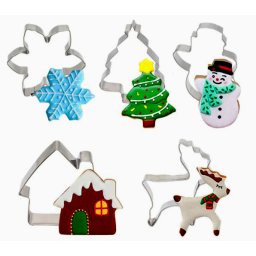 Set 5 Tagliapasta Natale. Albero Pupazzo e Fiocco di neve, Renna e Casetta.