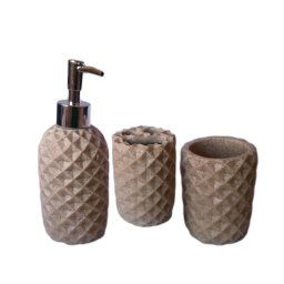 Trade Shop - Set 3 Pz Accessori Bagno Dispenser Bicchiere Porta Spazzolino In Resina -