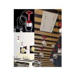Trade Shop - Lampadario 6 Pendenti Lampada Calice Rosso A Soffitto Luce Led Pendente Portalampada -
