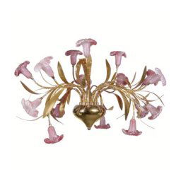 Trade Shop - Lampadario Pendente Con Fiori Rosa Acciaio Oro Vetro Luce Sospensione Soffitto -