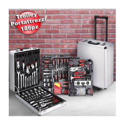 Trade Shop - Set Attrezzi 186pz Trolley Valigia Portattrezzi Cassetta Portautensili Lavoro -
