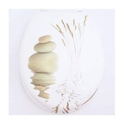 Trade Shop - Copriwater Universale Legno Pietra Sassi Bianchi Tavoletta Bagno Copri Wc Water - 3,5