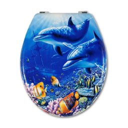 Trade Shop - Copriwater Universale Legno Mdf Stampa Cerniere Acciaio Wc Bagno Fondale Marino - 3,5