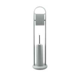 Trade Shop - Portarotolo Con Spazzolone Porta Scopino Bagno Linear In Metallo Grigio 22x81 Cm -